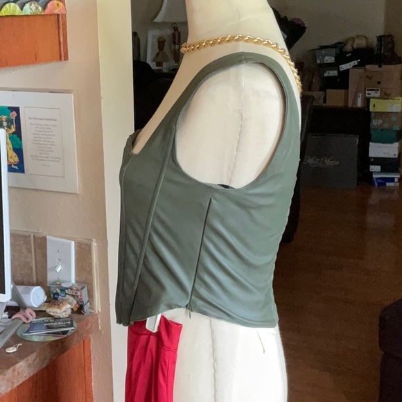 7 for All Man Kind Olive Green Corset Faux Leather Top in Size M, NWT - Picture 4 of 15